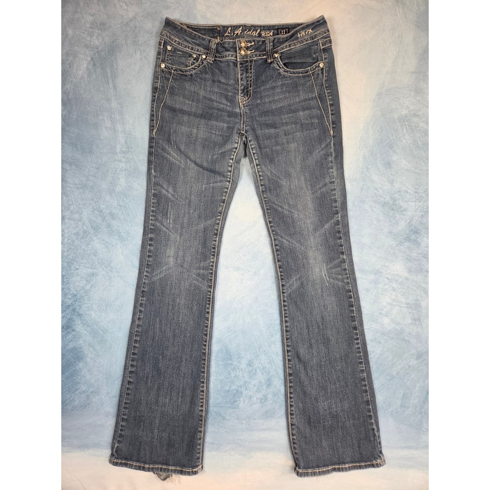 LA Idol USA Women's Bootcut Jeans 11 Blue Rhinestone Flap Pocket Y2K W33 L34